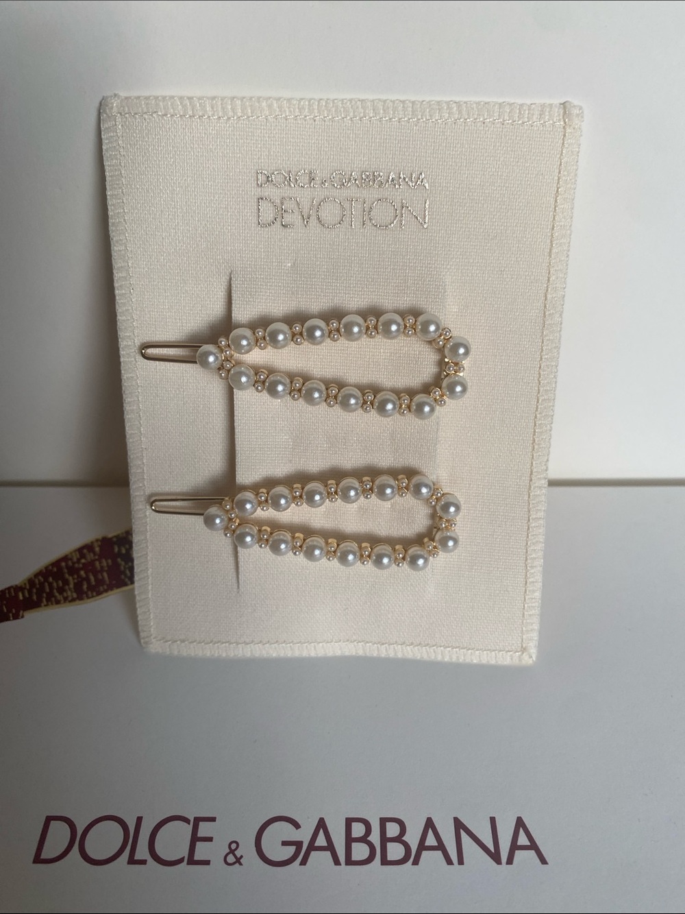 Dolce & Gabbana Pearl-Embellished Gold Hair Clips - Cream/Gold - Picture 1 of 6